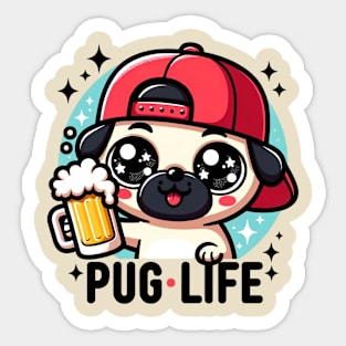 Pug Life Pug with Beer Sticker